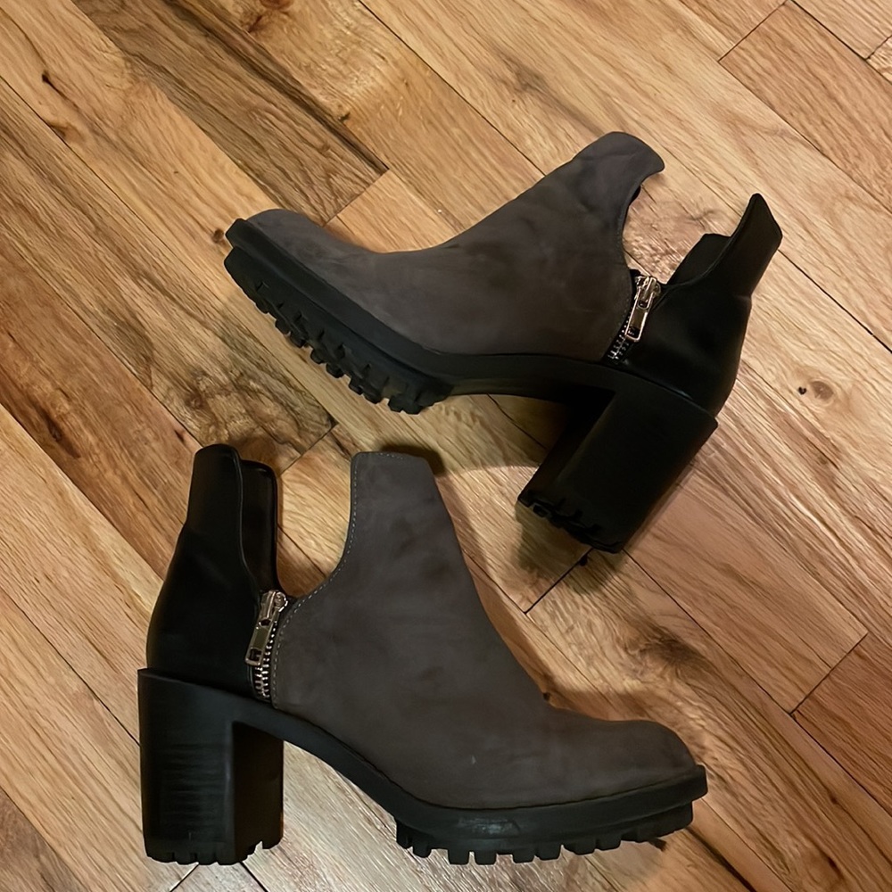 Gray and Black Ankle Heeled Boots